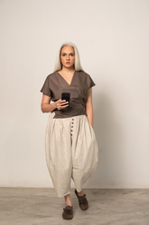KAIDO balloon pants in soft beige cotton weave with lining