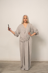 Asagao long dress in linen feat. attached drape