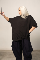 YASU batwing sleeved shirt in black georgette