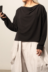 KOHONE cowl neckline blouse in black georgette