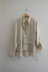 Hasu Short Asymmetrical Shirt with Balloon pants in Linen