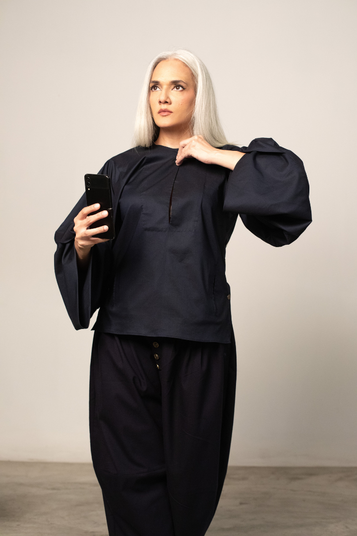 KAIDO balloon pants in dark blue woolen suiting