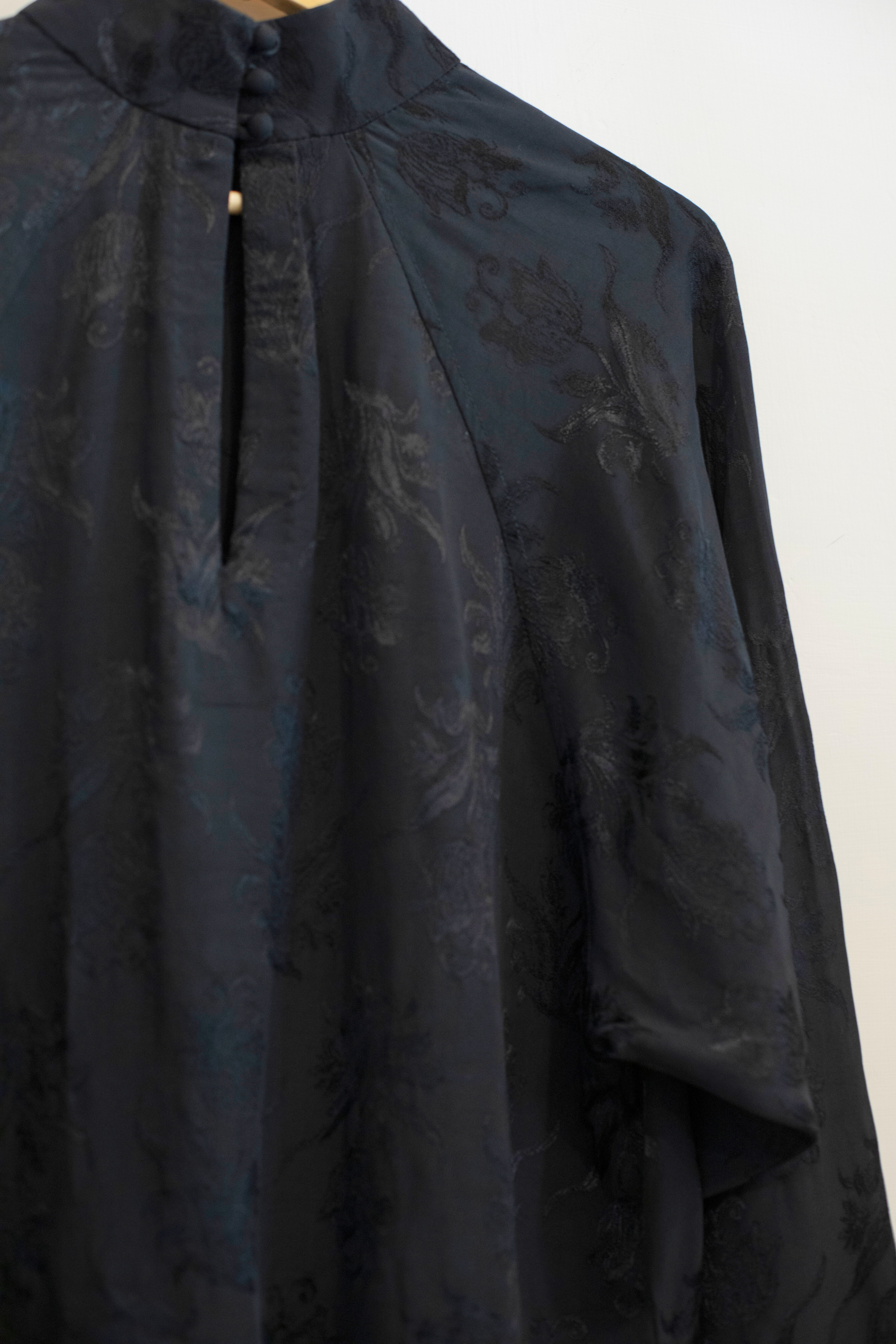 Icho Shirt in Black Self Print Georgette