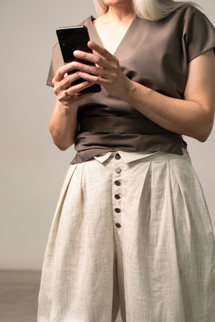 KAIDO balloon pants in soft beige cotton weave with lining