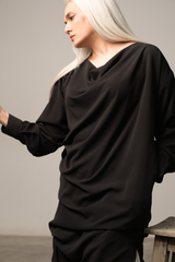 SUISEN long line with cowl neck shirt in georgette