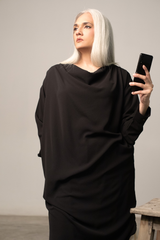 SUISEN long line with cowl neck shirt in georgette