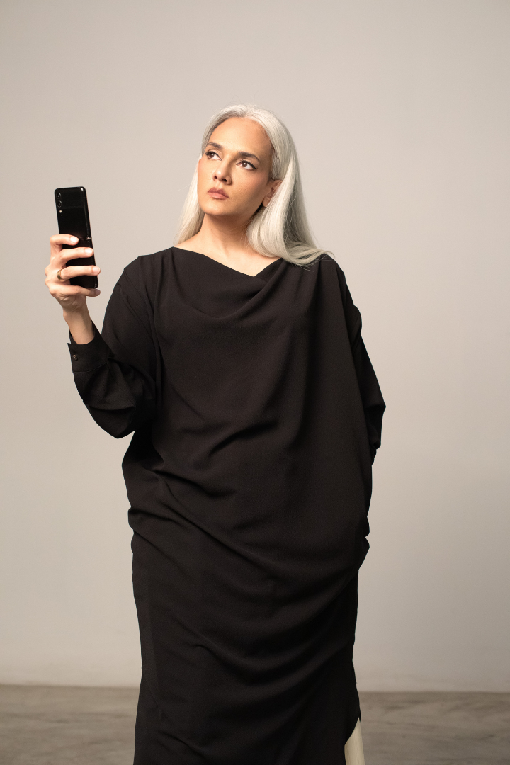 SUISEN long line with cowl neck shirt in georgette