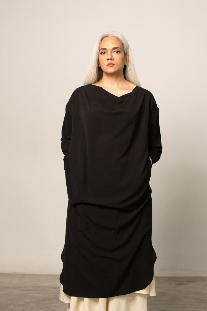SUISEN long line with cowl neck shirt in georgette