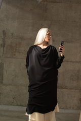 SUISEN long line with cowl neck shirt in georgette