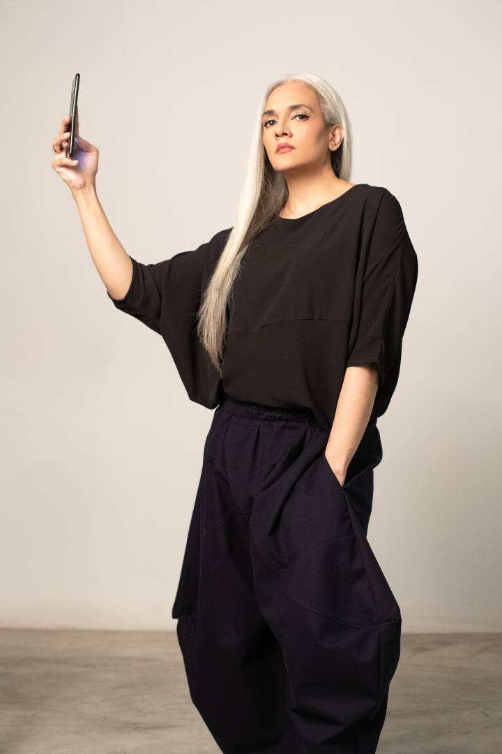 YASU batwing sleeved shirt in black georgette