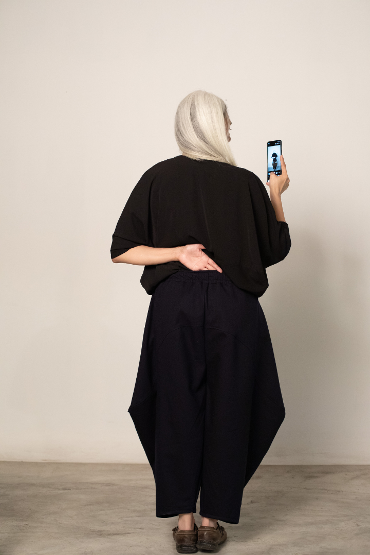 YASU batwing sleeved shirt in black georgette