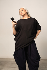 YASU batwing sleeved shirt in black georgette