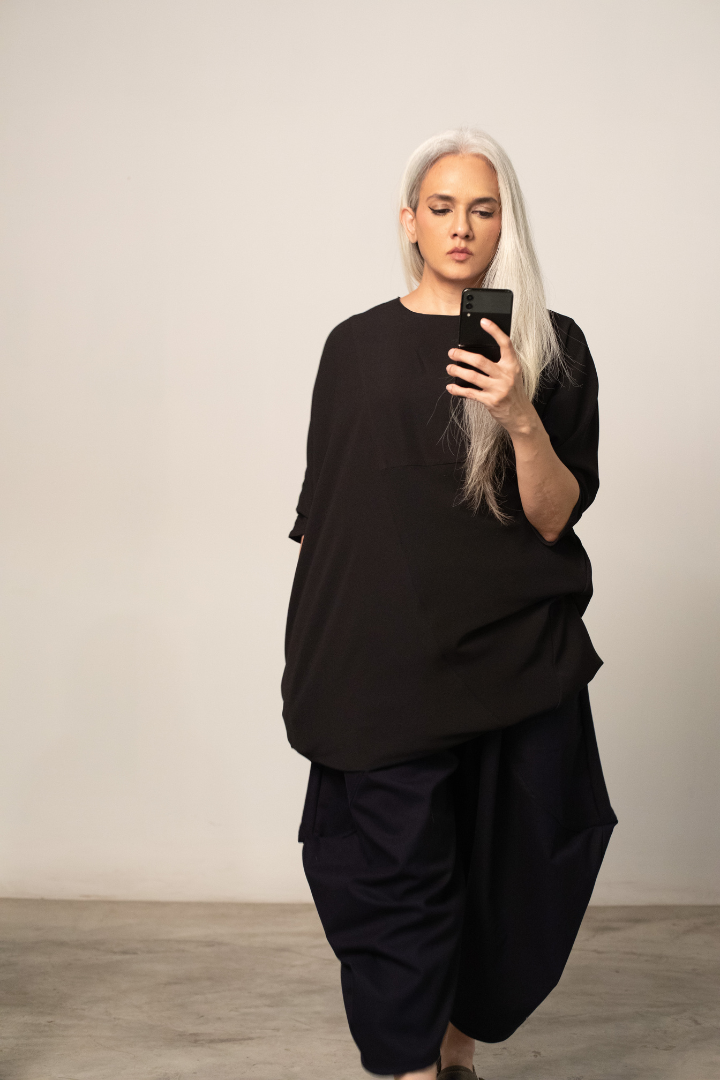YASU batwing sleeved shirt in black georgette
