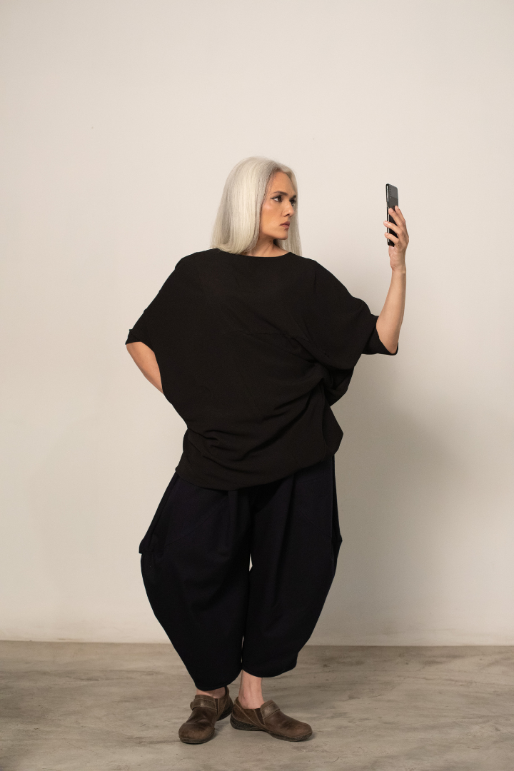 YASU batwing sleeved shirt in black georgette