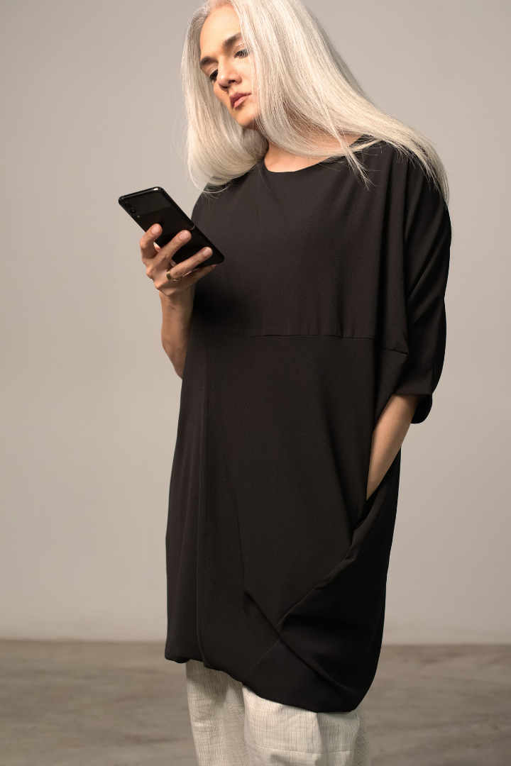 YASU batwing sleeved shirt in black georgette