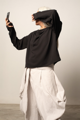 KOHONE cowl neckline blouse in black georgette