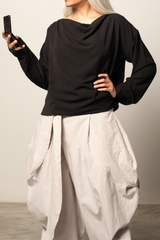 KOHONE cowl neckline blouse in black georgette