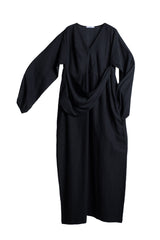 Asagao long dress in linen feat. attached drape