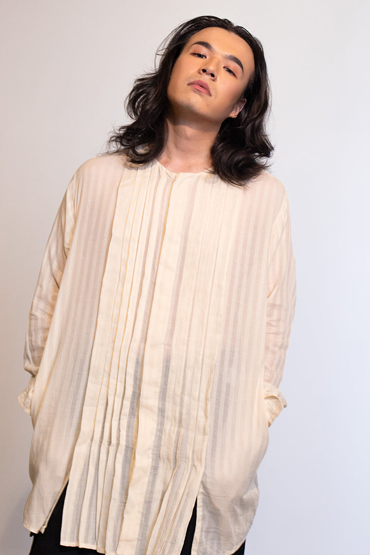 Uzura Long Shirt In Fine Cotton / Unisex